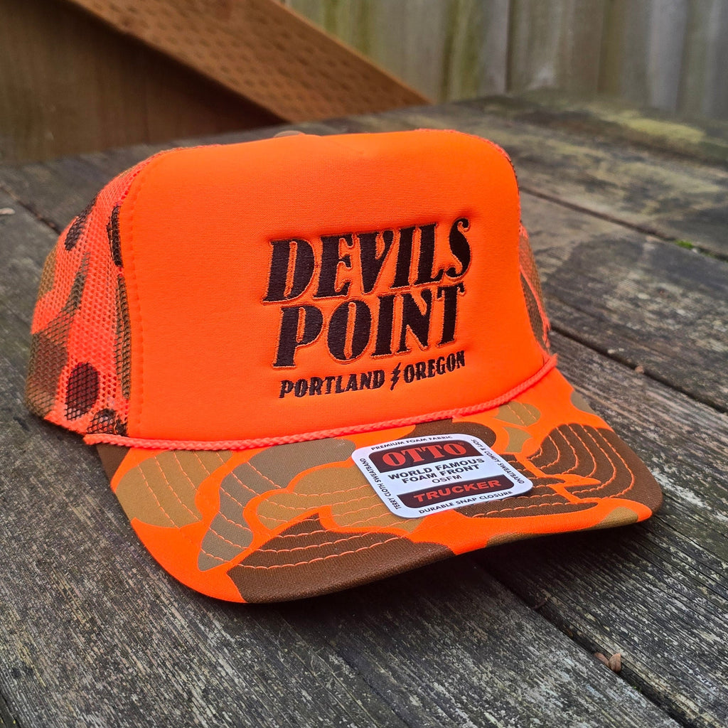 Devils Point Orange Camo Trucker Hat