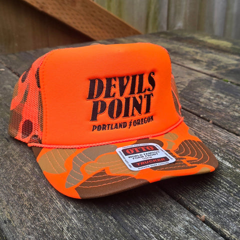 Devils Point Orange Camo Trucker Hat