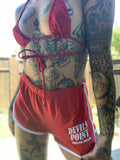 Devils Point and Lucky Devil Red Track Shorts